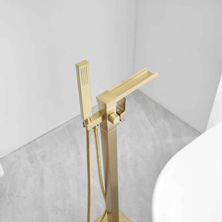 Brushed Gold Freestanding Tub Faucet with Handheld Shower