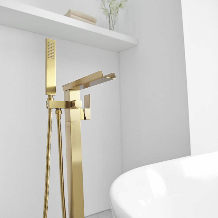 Brushed Gold Freestanding Tub Faucet with Handheld Shower