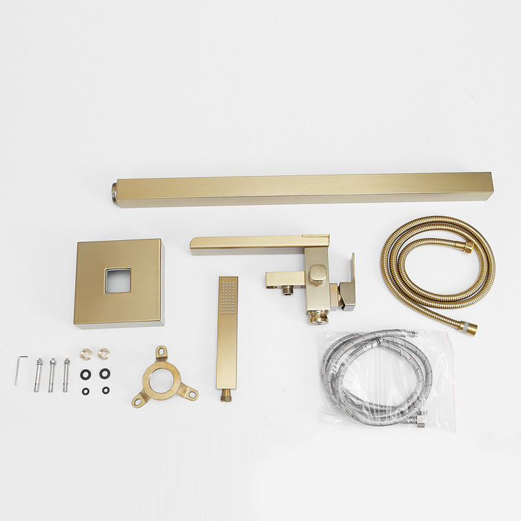 Brushed Gold Freestanding Tub Faucet with Handheld Shower