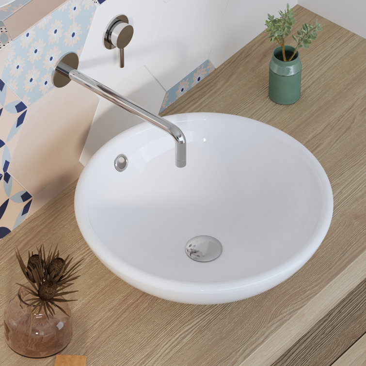 Symmetry 17" Circular White Ceramic Vessel Bathroom Sink