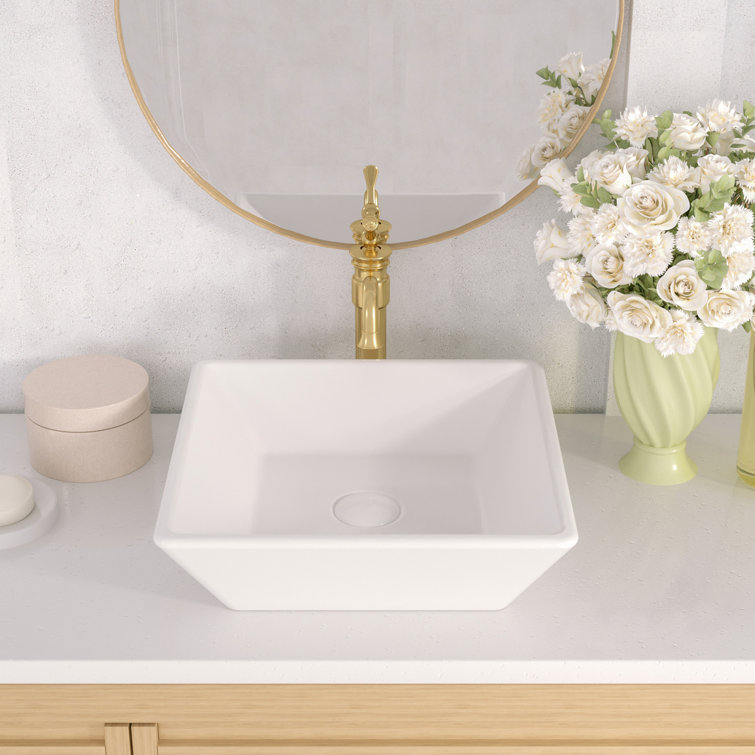 Ace 16'' Square White Ceramic Vessel Sink