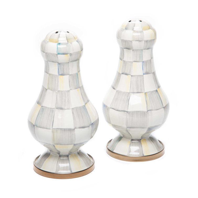 Gray and White Enamel Checkered Salt and Pepper Shakers Set