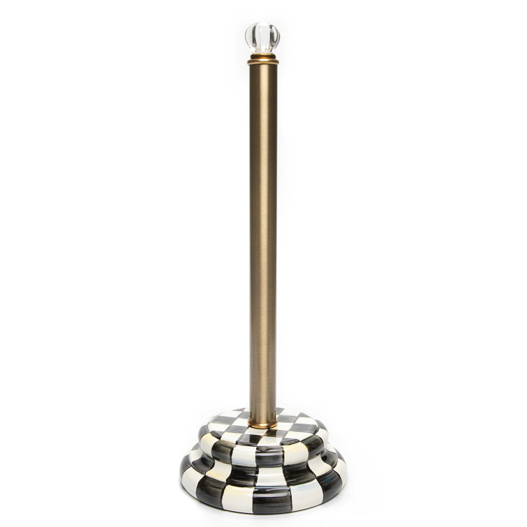 Black and White Checkered Steel Toilet Tissue Holder with Glass Knob