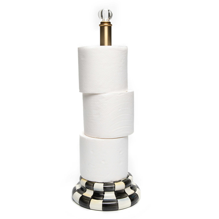 Black and White Checkered Steel Toilet Tissue Holder with Glass Knob