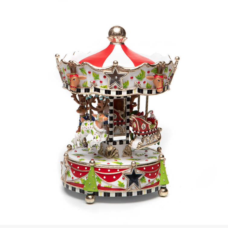 Hand-Painted Winter Carousel Resin Figurine