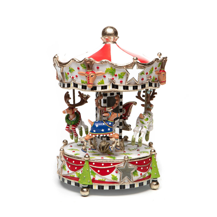 Hand-Painted Winter Carousel Resin Figurine