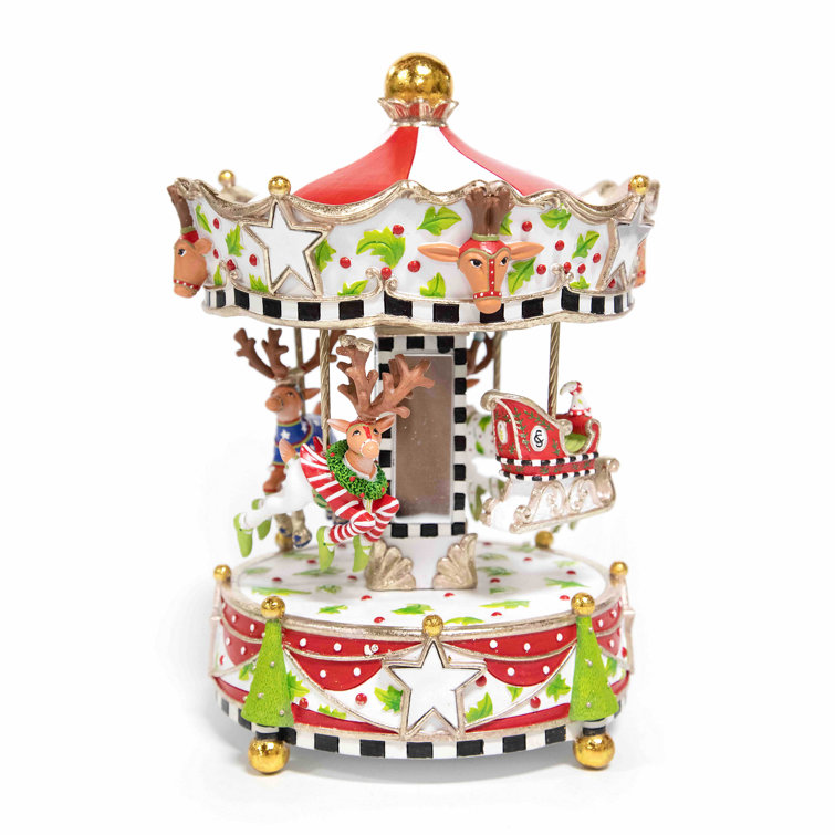 Hand-Painted Winter Carousel Resin Figurine