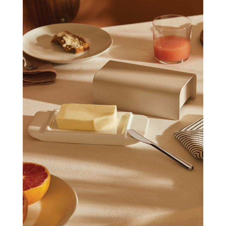 Warm Gray Stainless Steel and Porcelain Butter Dish