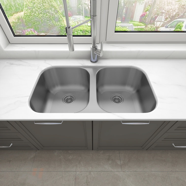 Sinber 32'' x 18'' Stainless Steel Double Bowl Undermount Kitchen Sink