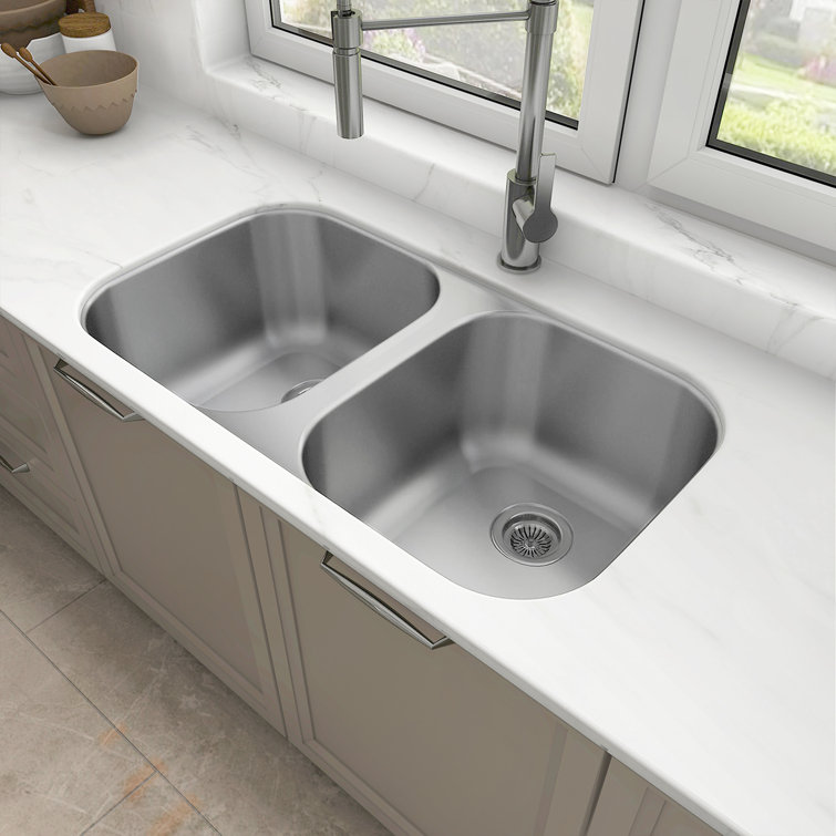 Sinber 32'' x 18'' Stainless Steel Double Bowl Undermount Kitchen Sink