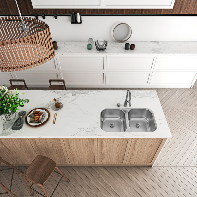 Sinber 32'' x 18'' Stainless Steel Double Bowl Undermount Kitchen Sink
