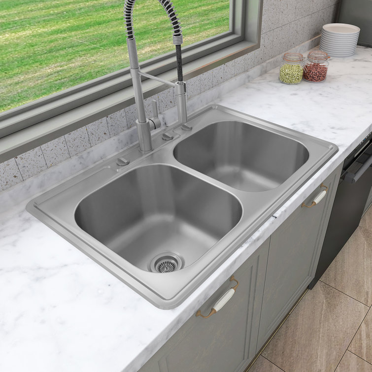 Sinber 32" Stainless Steel Double Bowl Kitchen Sink