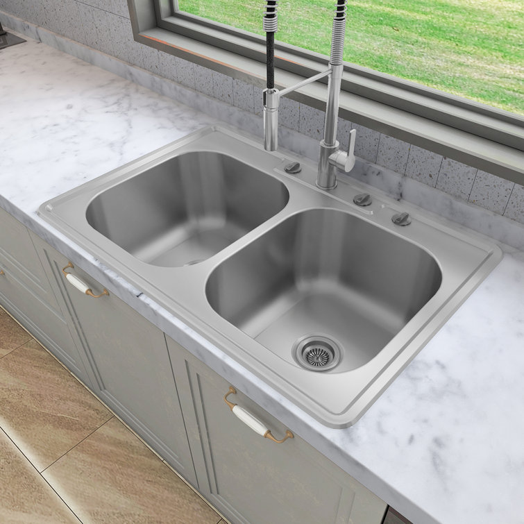 Sinber 32" Stainless Steel Double Bowl Kitchen Sink