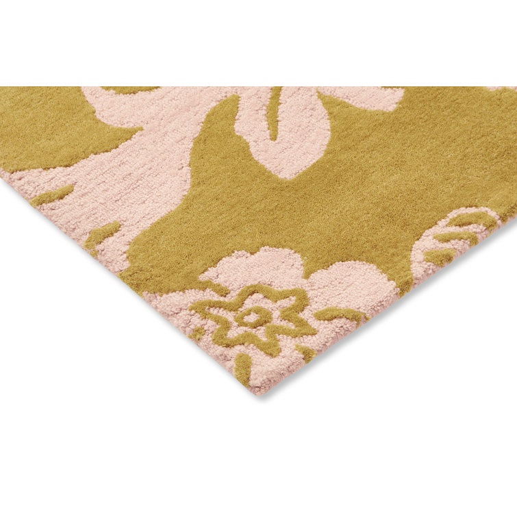 Yellow and Off-White Wool Floral Handmade Tufted Rug