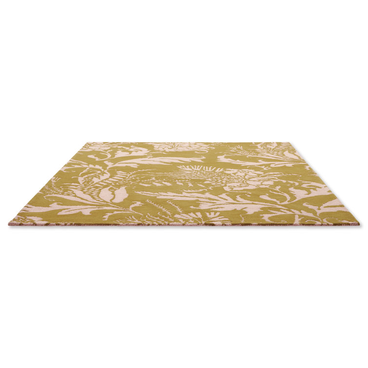 Yellow and Off-White Wool Floral Handmade Tufted Rug