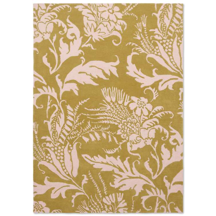 Yellow and Off-White Wool Floral Handmade Tufted Rug
