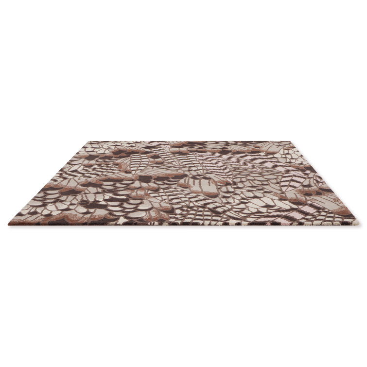 Handmade Rectangular Floral Wool Rug in Brown and Chocolate