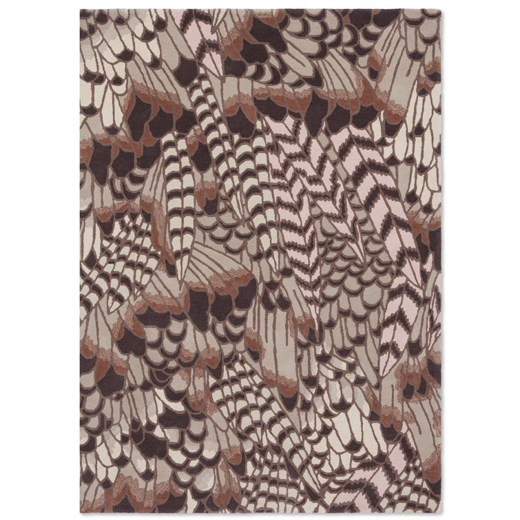 Handmade Rectangular Floral Wool Rug in Brown and Chocolate