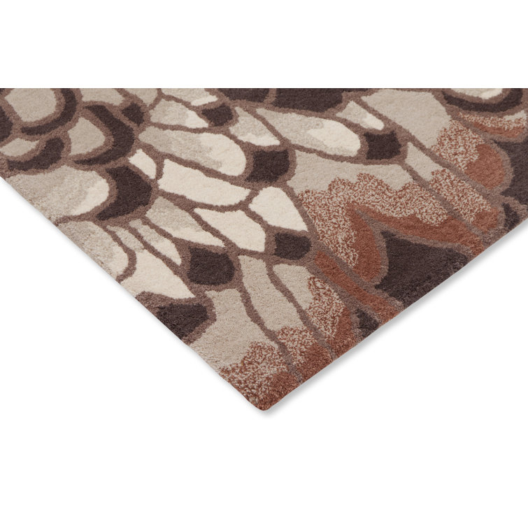 Handmade Rectangular Floral Wool Rug in Brown and Chocolate