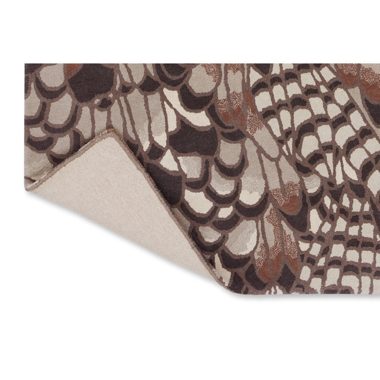 Handmade Rectangular Floral Wool Rug in Brown and Chocolate