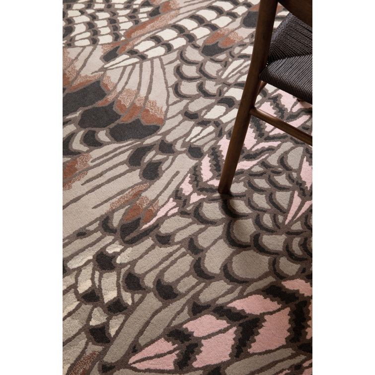 Handmade Rectangular Floral Wool Rug in Brown and Chocolate