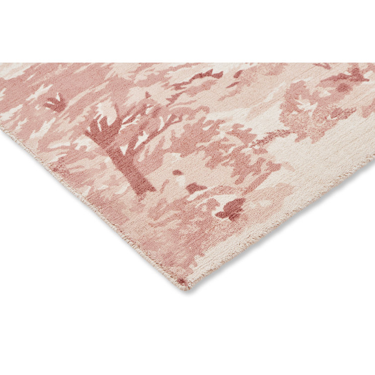 Handmade Light Pink Floral Wool and Cotton Rectangular Rug