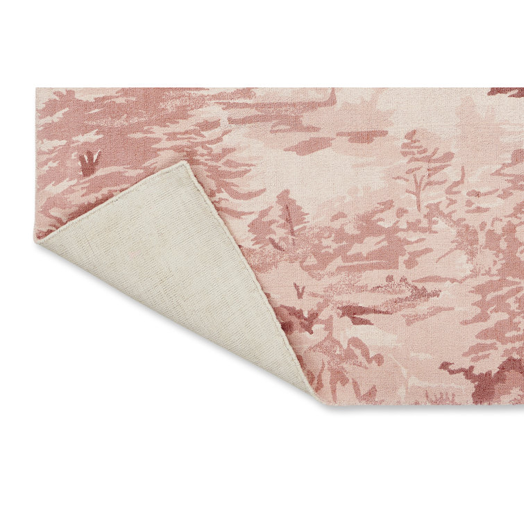 Handmade Light Pink Floral Wool and Cotton Rectangular Rug