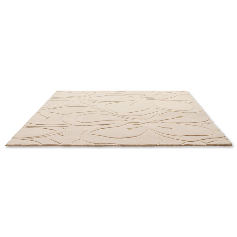 Handmade Blue Floral Wool Area Rug with Cotton Backing
