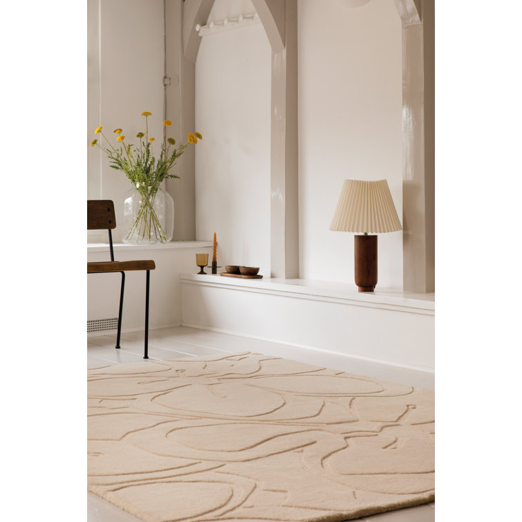 Handmade Blue Floral Wool Area Rug with Cotton Backing