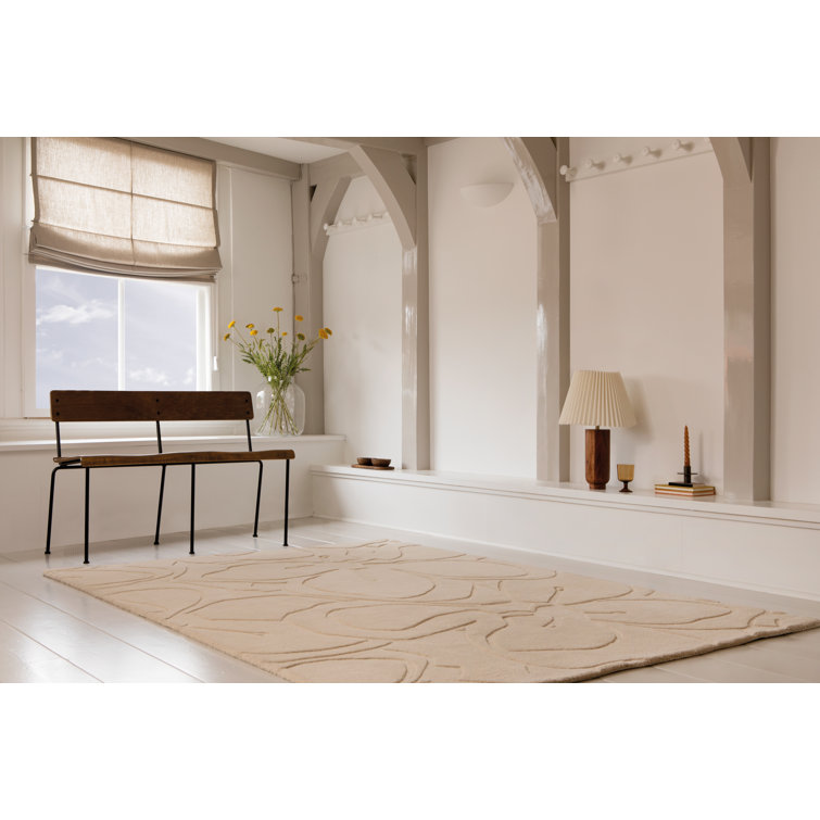 Handmade Blue Floral Wool Area Rug with Cotton Backing