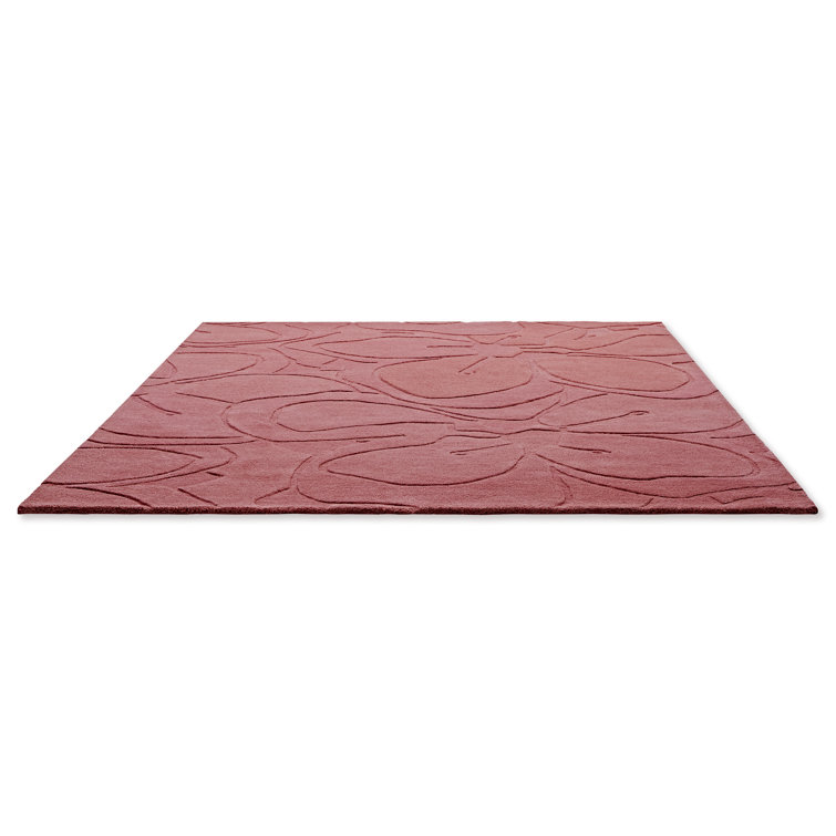 Handmade Rectangular Pink Floral Wool Rug with Cotton Backing