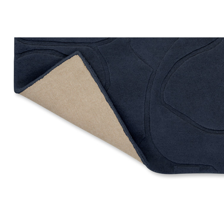 Handmade Dark Blue Wool Floral Rectangular Rug