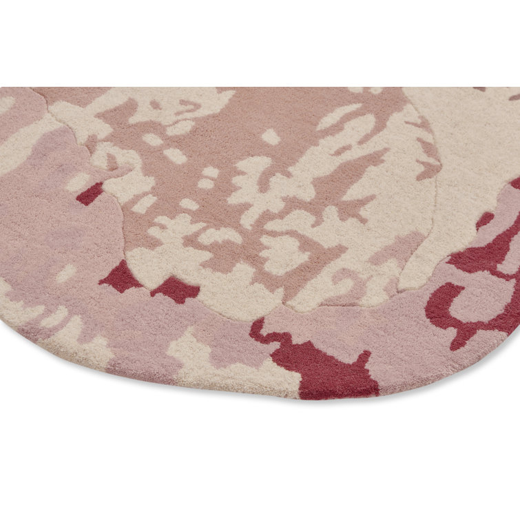 Handmade Pink and Beige Wool Floral Rug