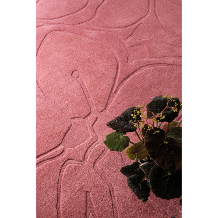 Handmade Rectangular Pink Floral Wool Rug with Cotton Backing