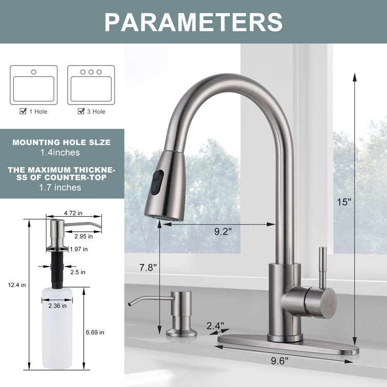 Brushed Nickel Pull-Down Kitchen Faucet with Soap Dispenser