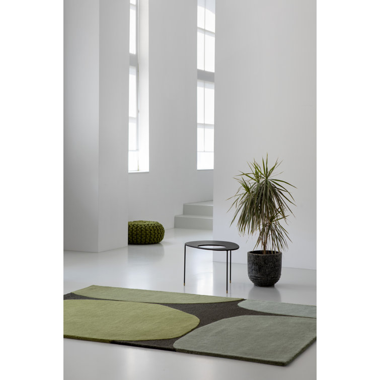 Large Green and Brown Wool Handmade Rectangular Area Rug