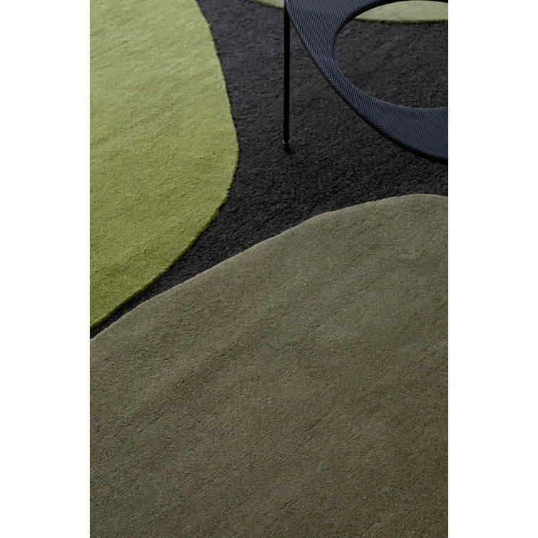 Large Green and Brown Wool Handmade Rectangular Area Rug
