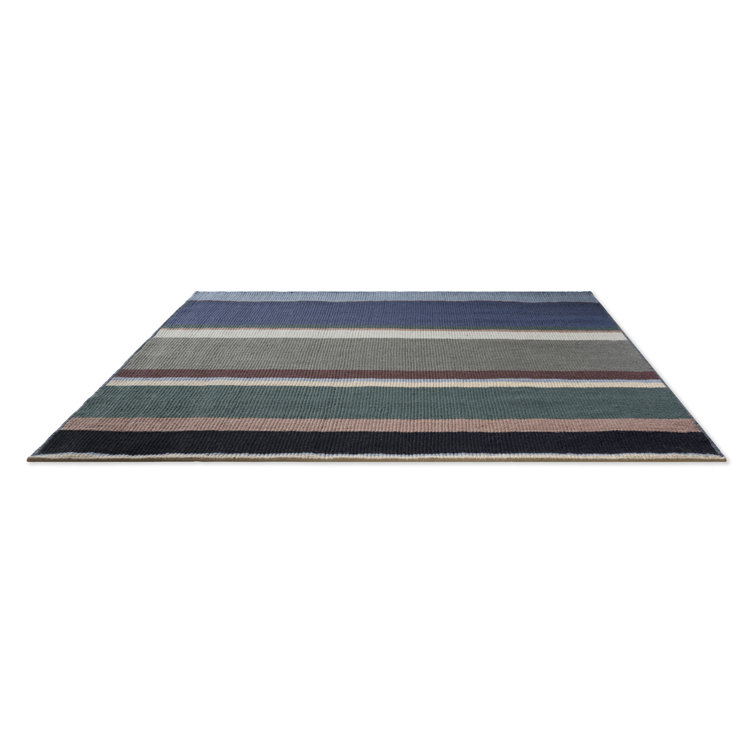 Handmade Blue and Gray Striped Wool Area Rug 4'6" x 6'6"