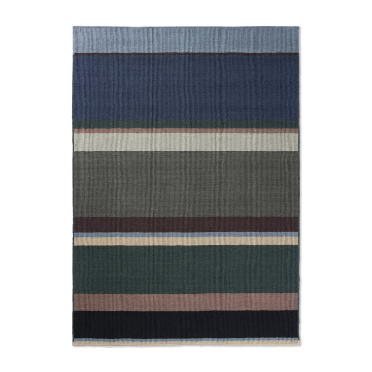 Handmade Blue and Gray Striped Wool Area Rug 4'6" x 6'6"
