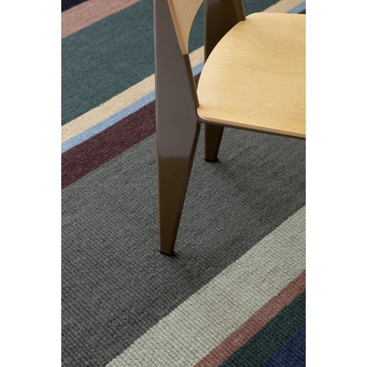Handmade Blue and Gray Striped Wool Area Rug 4'6" x 6'6"