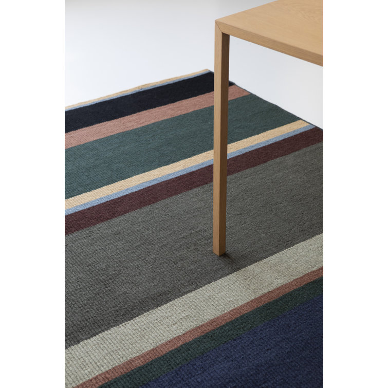 Handmade Blue and Gray Striped Wool Area Rug 4'6" x 6'6"