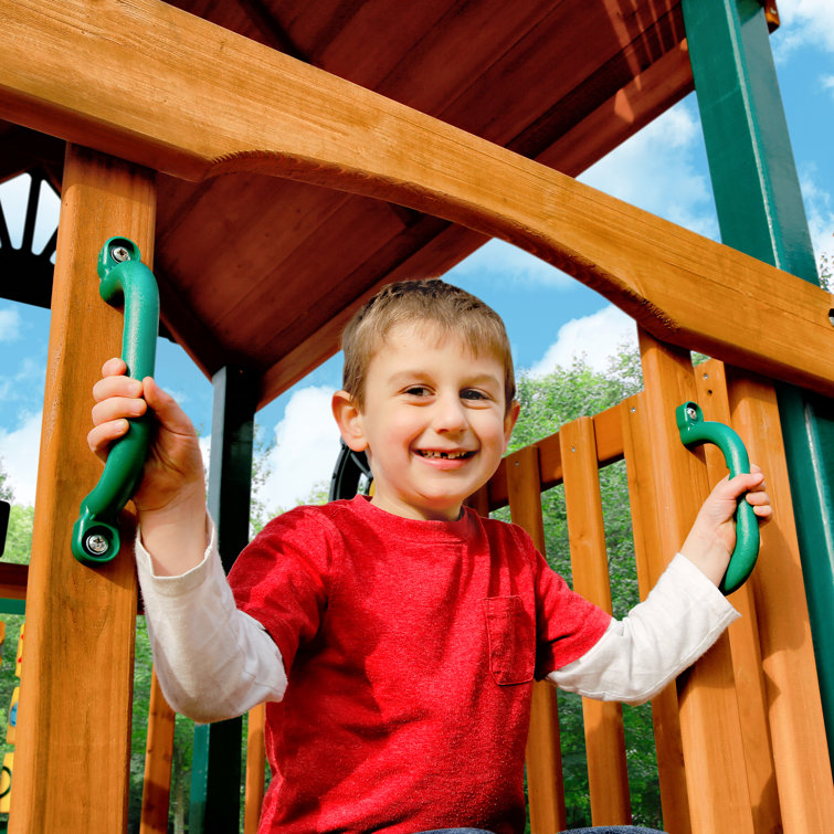 Wooden Playground System with Slide, Swing, and Fort