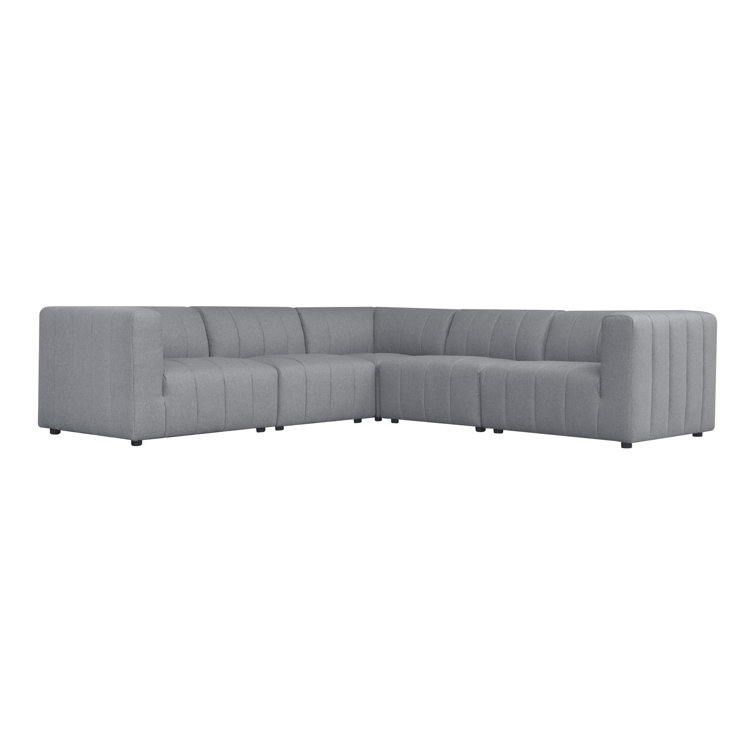 Gray Fabric Five Piece Modular Sectional with Wood Frame