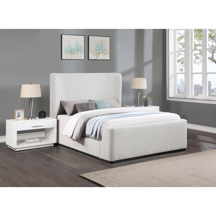 Oliver Queen Cream Boucle Fabric Upholstered Wingback Bed