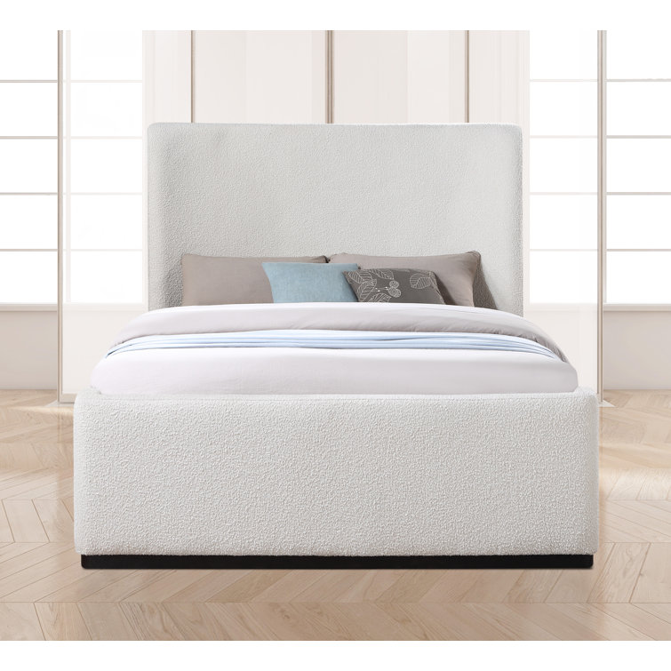 Oliver Queen Cream Boucle Fabric Upholstered Wingback Bed