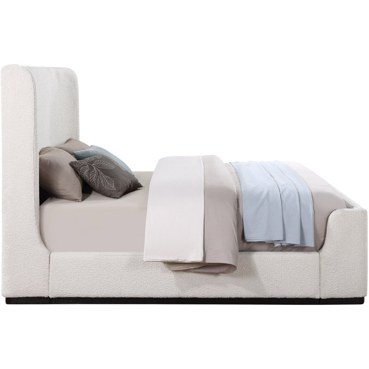 Oliver Queen Cream Boucle Fabric Upholstered Wingback Bed