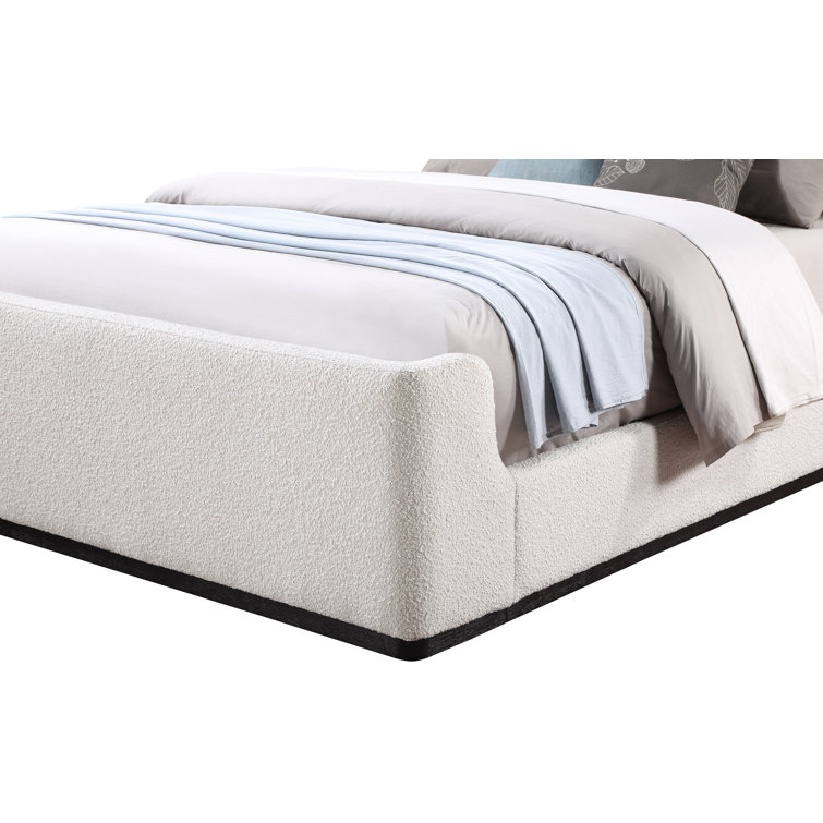 Oliver Queen Cream Boucle Fabric Upholstered Wingback Bed