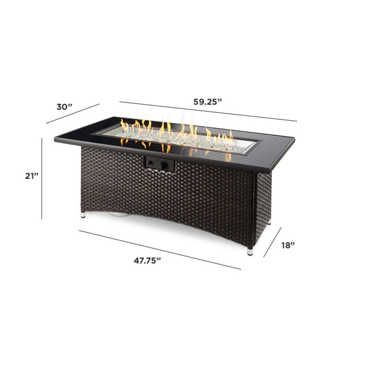Balsam Wicker Base Gas Fire Pit Table with Glass Top