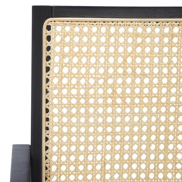 Colette Contemporary Black and Natural Ash Wood Rattan Dining Armchair