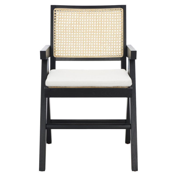 Colette Contemporary Black and Natural Ash Wood Rattan Dining Armchair